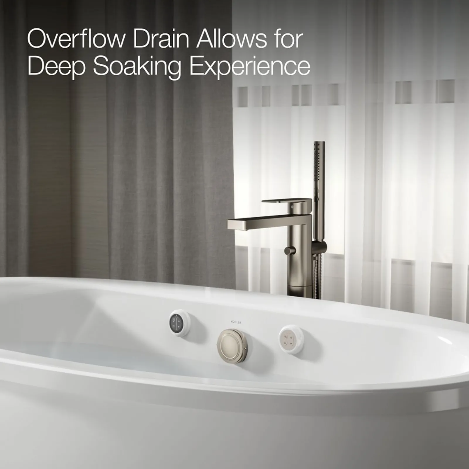 65-1/2" x 35-1/2" freestanding Heated BubbleMassage™ air bath with Bask® heated surface and fluted shroud^Kohler Discount
