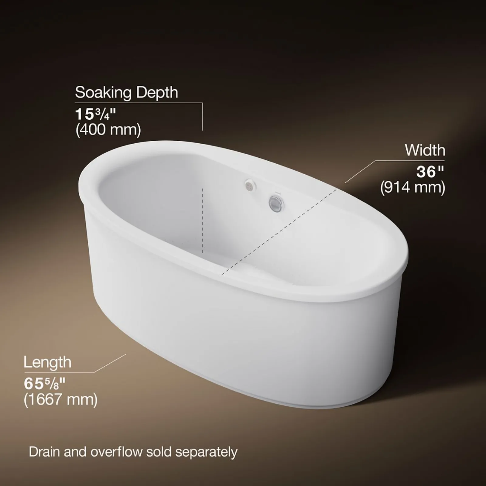 65-1/2" x 35-1/2" freestanding Heated BubbleMassage™ air bath with Bask® heated surface and straight shroud^Kohler
