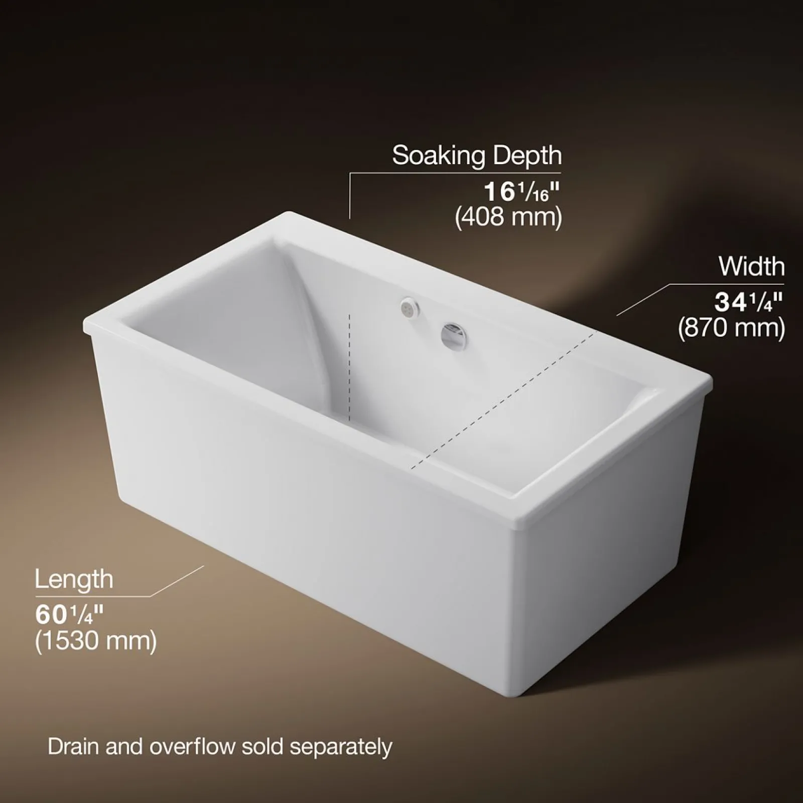 60" x 34" freestanding Heated BubbleMassage™ air bath with Bask® heated surface and straight shroud^Kohler New