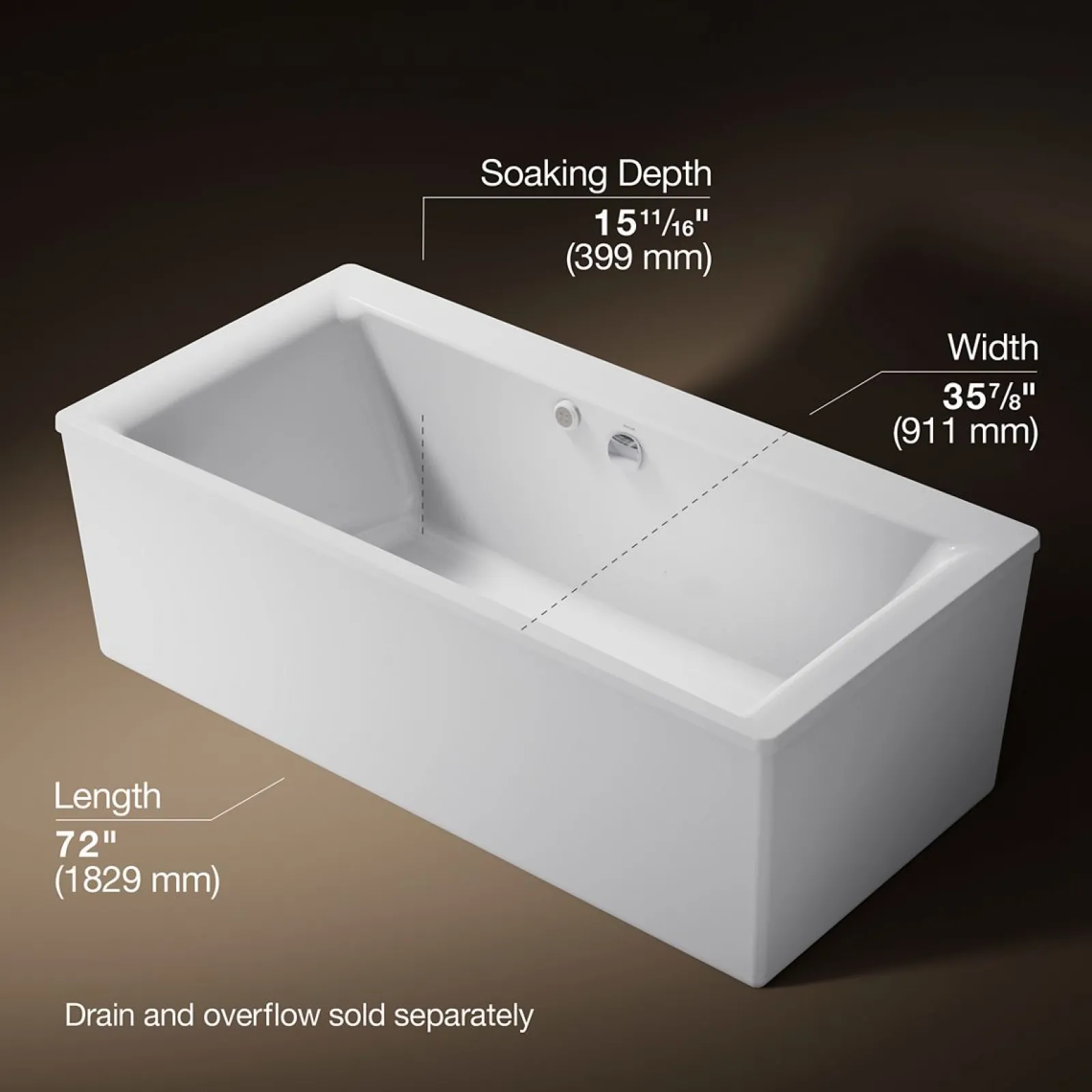 72" x 36-1/4" freestanding Heated BubbleMassage™ air bath with Bask® heated surface and straight shroud^Kohler New