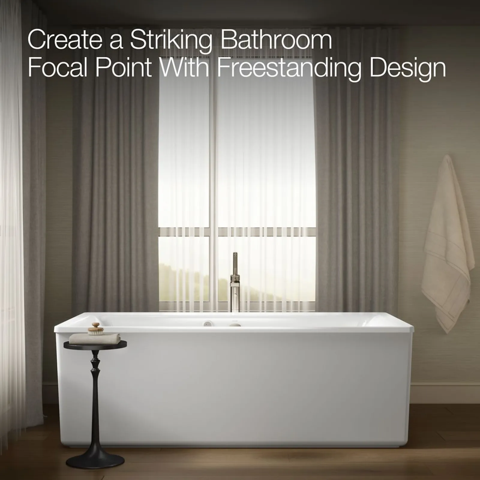 72" x 36-1/4" freestanding Heated BubbleMassage™ air bath with Bask® heated surface and straight shroud^Kohler New