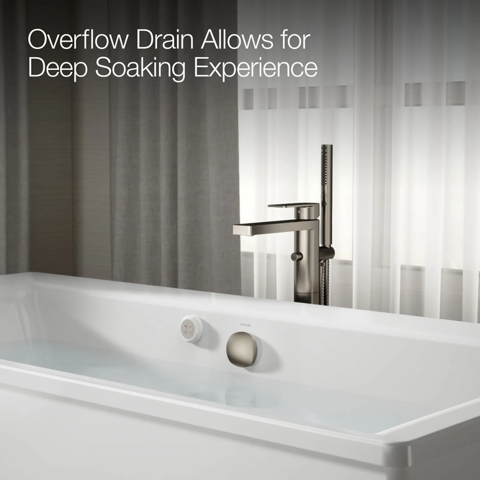 72" x 36-1/4" freestanding Heated BubbleMassage™ air bath with Bask® heated surface and straight shroud^Kohler New
