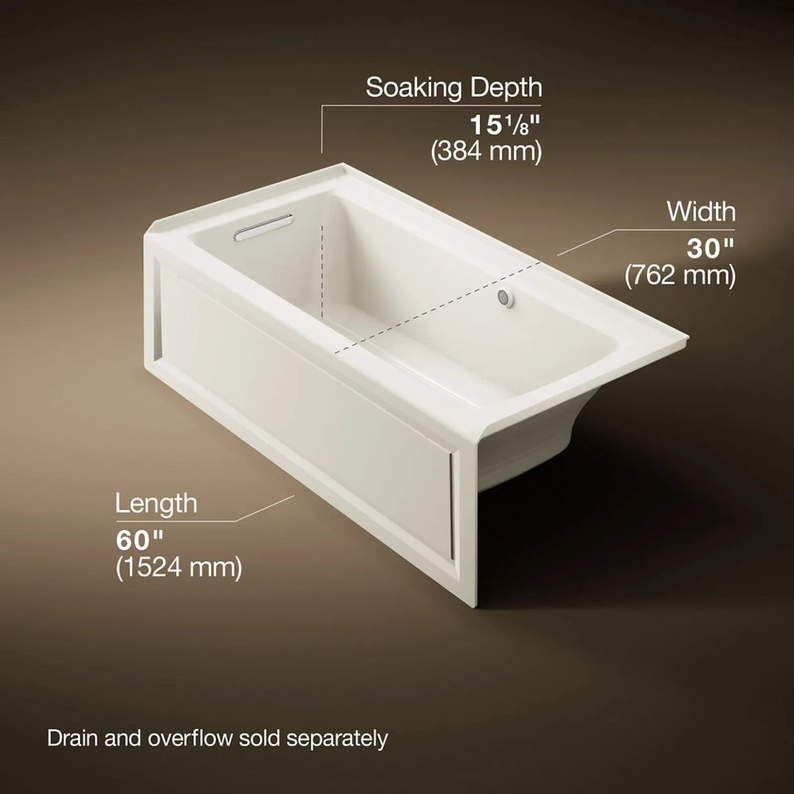 60" x 30" integral apron Heated BubbleMassage™ air bath with Bask® heated surface and left-hand drain^Kohler Discount