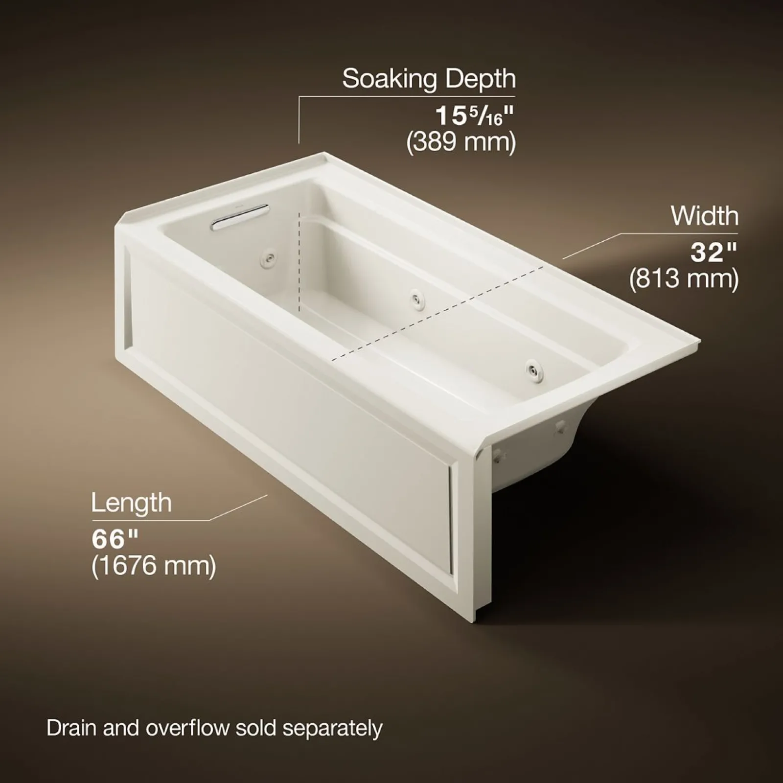 66" x 32" integral apron whirlpool with integral flange and left-hand drain^Kohler Clearance
