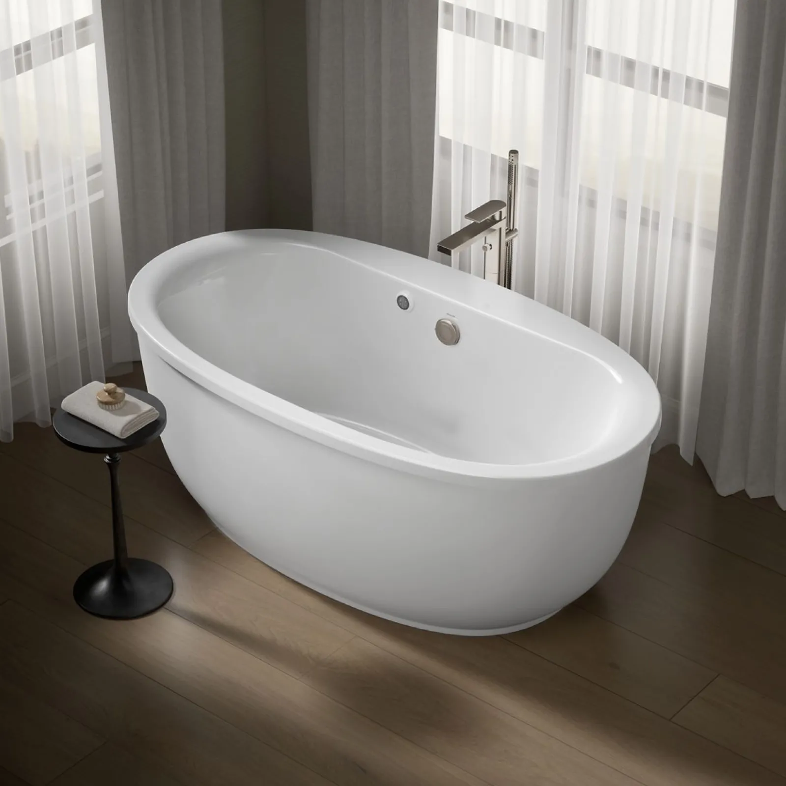 65-1/2" x 35-1/2" oval freestanding bath with Bask® heated surface and fluted shroud^Kohler Online